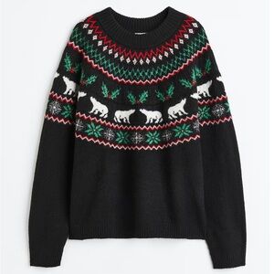 H&M Black Festive Sweater with Polar Bear Design